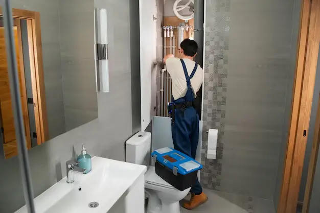 Plumbing work in progress during a bathroom renovation Alexandra, handled by the skilled team at Builders Alexandra.